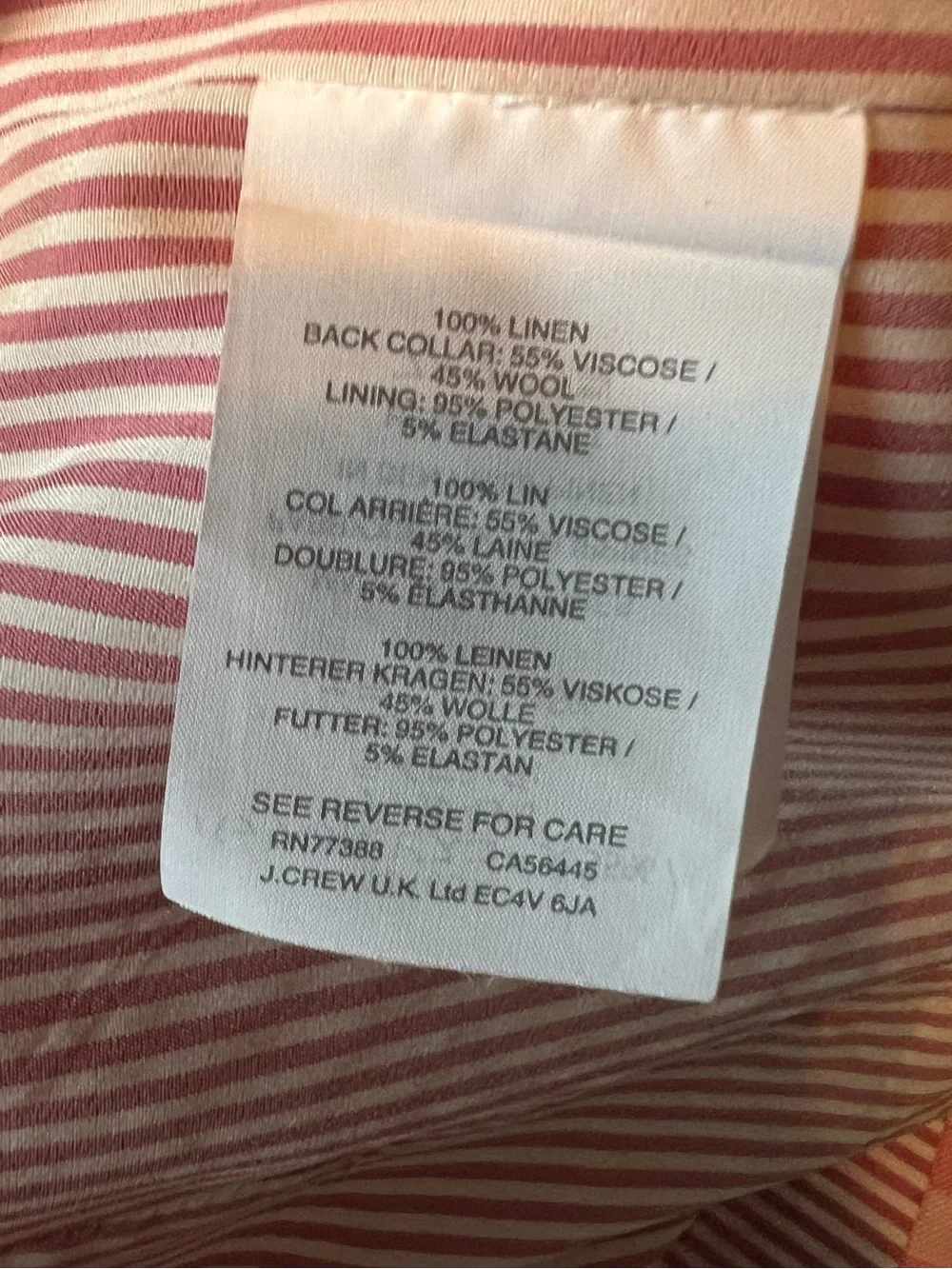 J. Crew pink and white check li ed linen blazer size 6